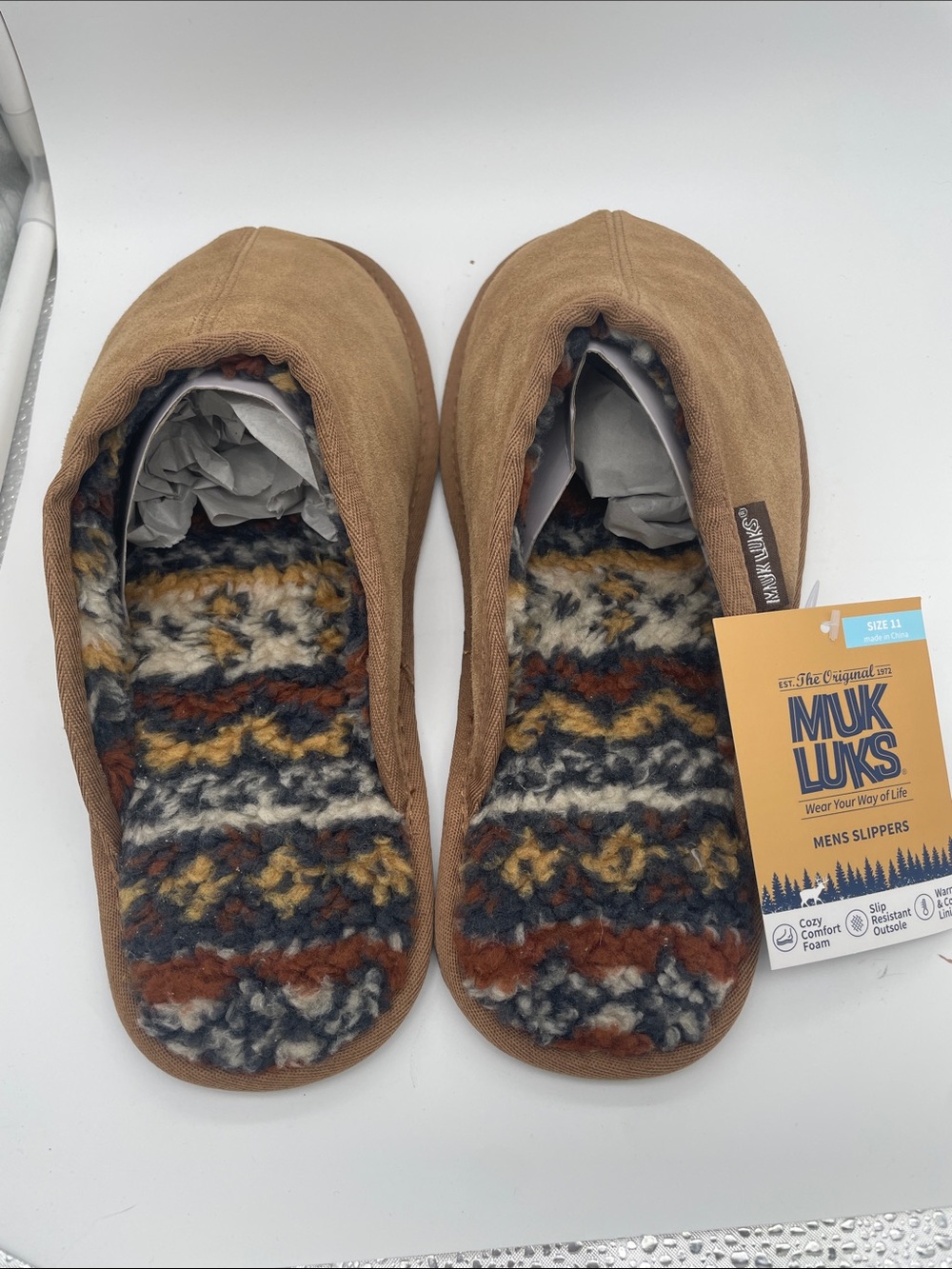 Muk Luks Tan Slip-On Fleece-Lined Slippers M11 NWT